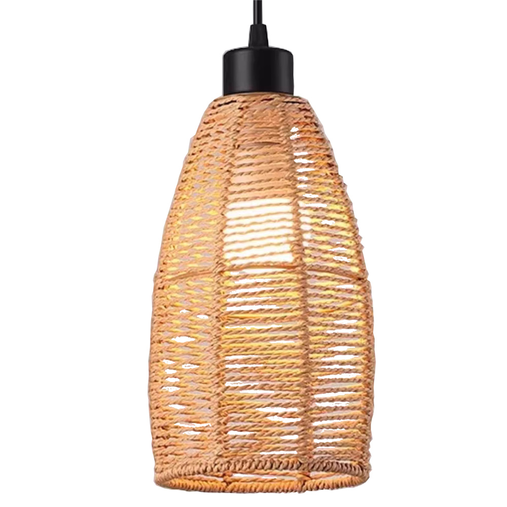 Natural Rattan Woven Pendant Light, Handmade Boho Hanging Lamp with E27 Socket for Bedroom Balcony