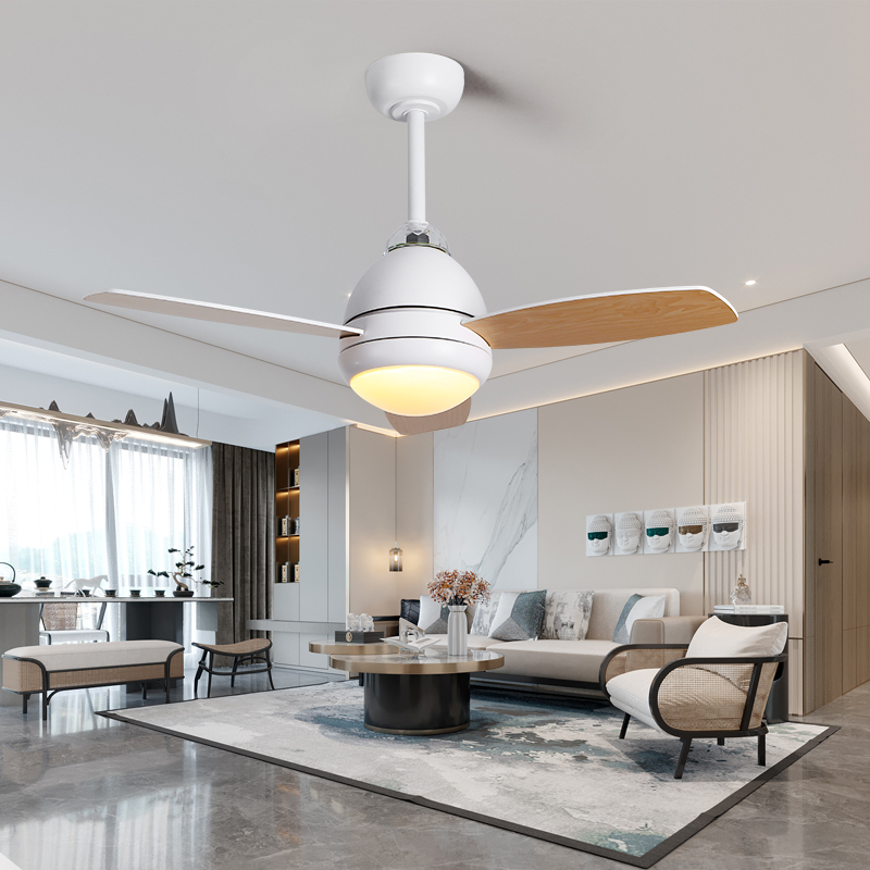 3-Blade Ceiling Fan with Projector & LED Light, Modern White Ceiling Fan for Living Room & Bedroom