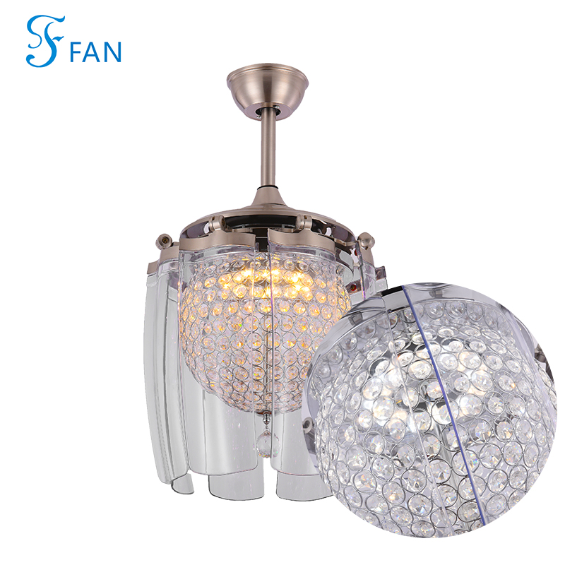 Crystal Retractable Ceiling Fan with Light | Modern LED Chandelier Fan