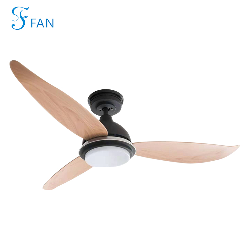 Rustic Wood Ceiling Fan with Light – Black Motor, Natural Wood Blades