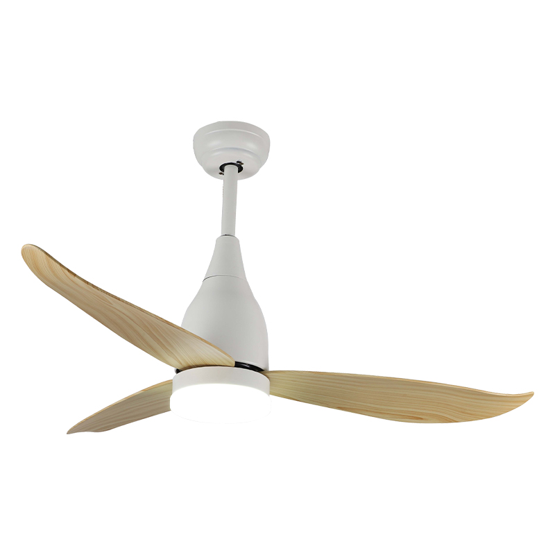 Minimalist White Ceiling Fan with Natural Wood Blades & Integrated Light