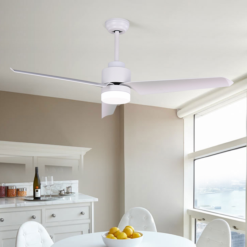 52" White 3-Blade Ceiling Fan with LED Light, Modern Minimalist Style