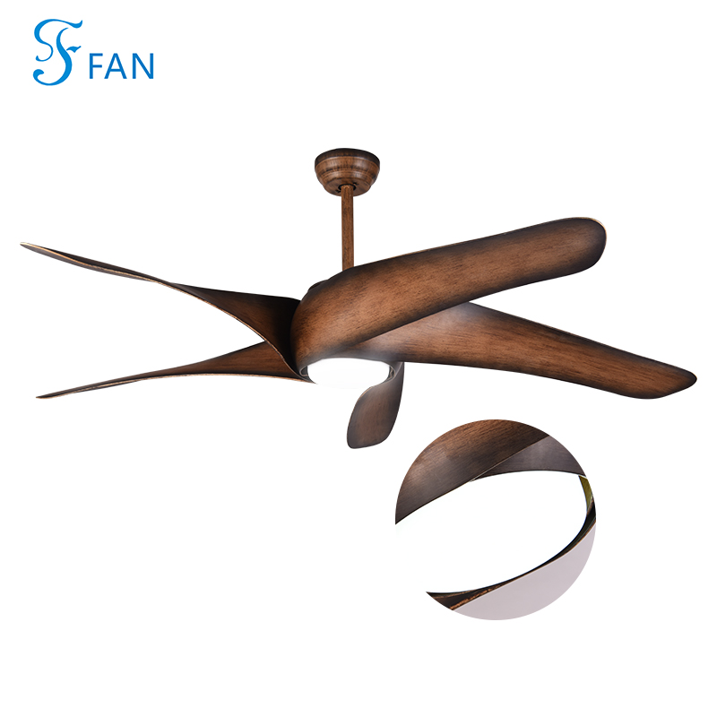 60" Curved Blade Wood Ceiling Fan with Light, Modern Farmhouse Style