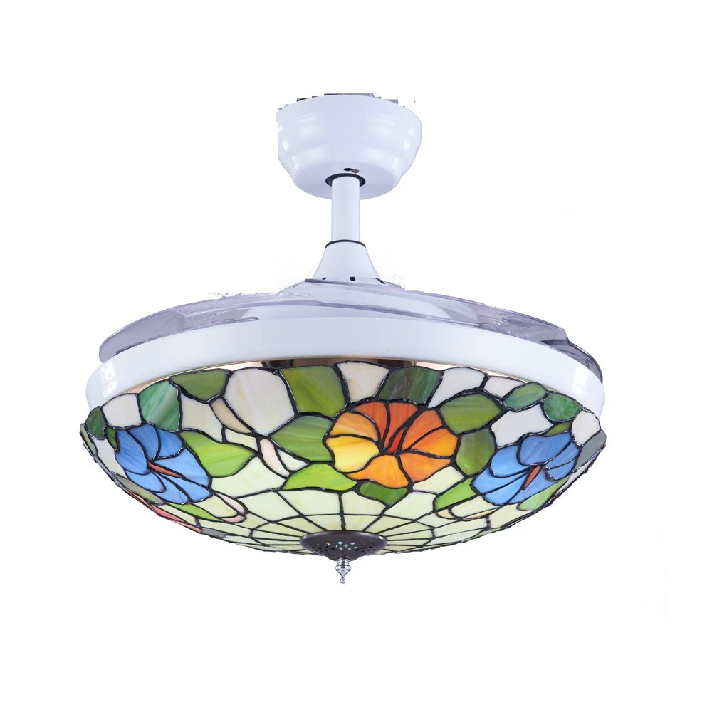 Tiffany lampshade ceiling fan with led 36W light