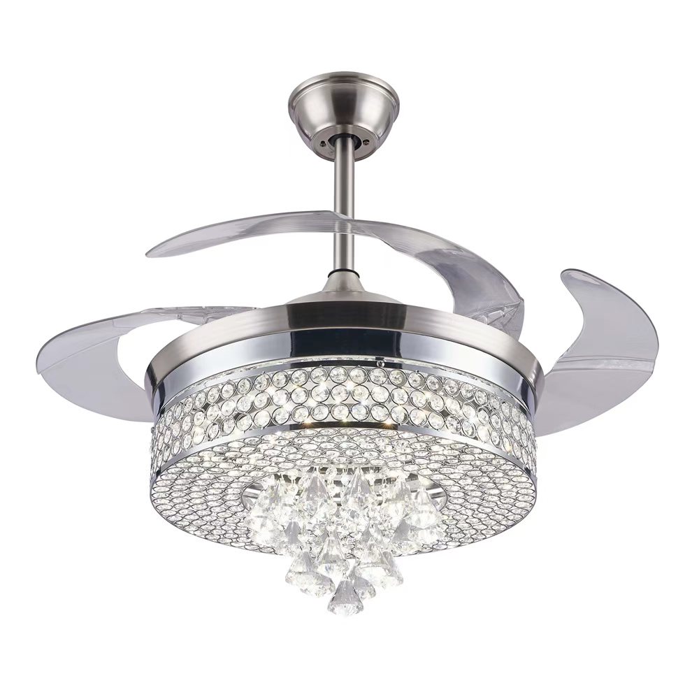 Retractable Ceiling Fan with Light | Modern LED Chandelier Fan