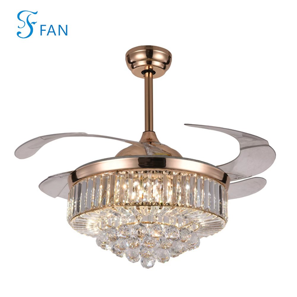 Gold finishing crystal hidden blade fan light